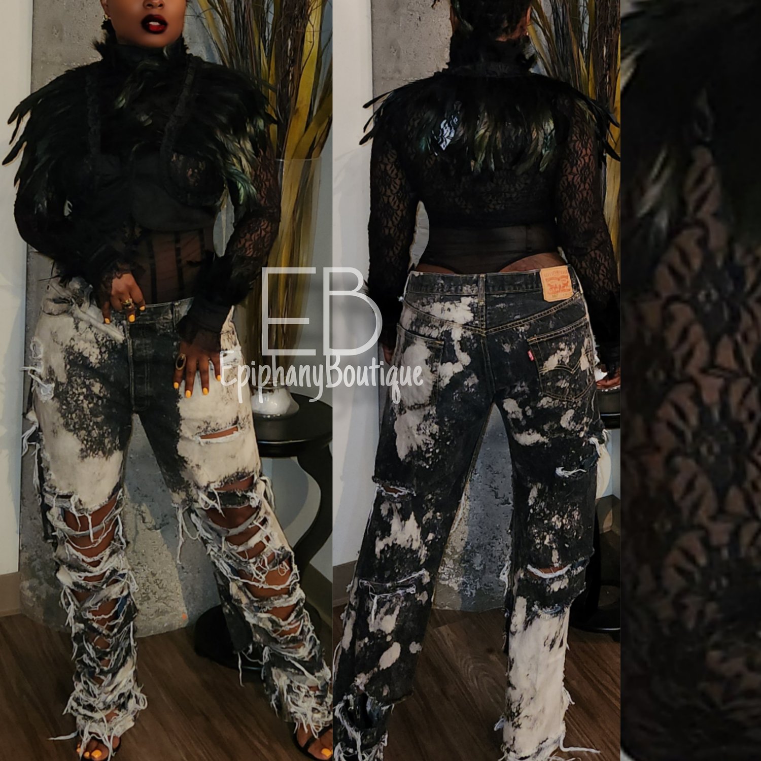 Image of The Julian Feather Crop Top & The EB Custom Levi's #005 **SEPARATES**