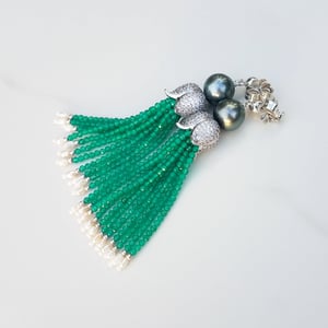 Tahitian Pearl & Green Onyx Tassel Earrings