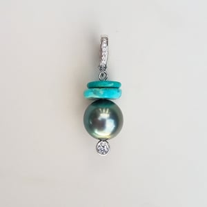 Tahitian Pearl & Turquoise Charm
