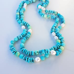 Turquoise, Chrysoprase, Fresh Water Pearl Helix Necklace