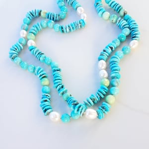 Turquoise, Chrysoprase, Fresh Water Pearl Helix Necklace