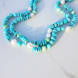 Turquoise, Chrysoprase, Fresh Water Pearl Helix Necklace