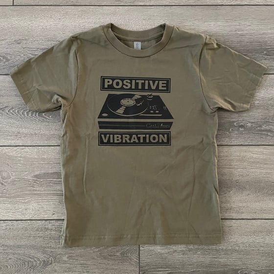 Image of Kids Positive Vibration Record Player Military Green Shirt