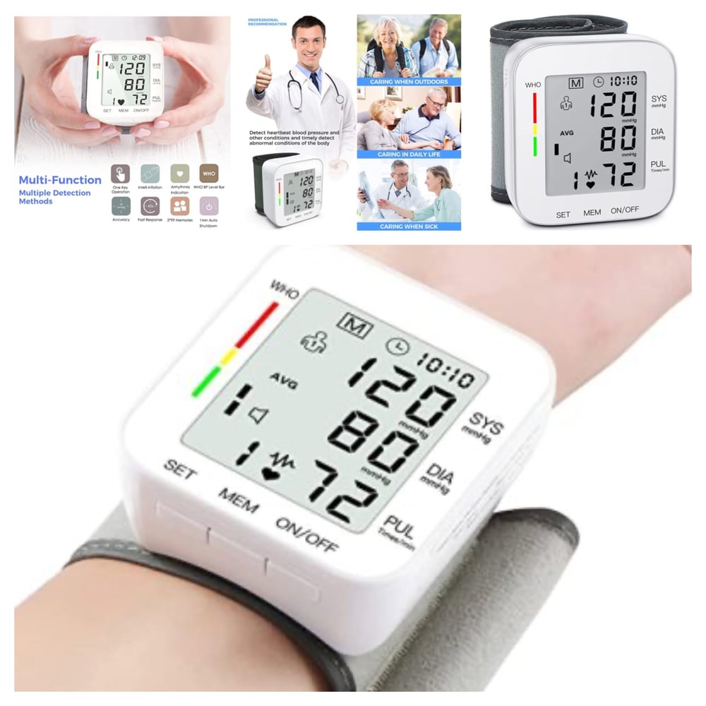 Image of Automatic Blood Pressure Monitor with large Lcd display with adjustable Wrist Cuff .