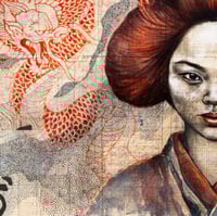 Image 2 of Original painting - "Akiko au dragon rouge" - 60 x 120 cm