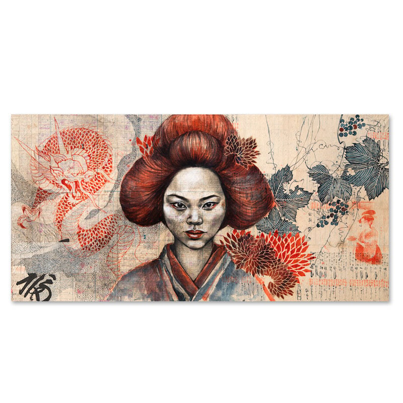 Image of Original painting - "Akiko au dragon rouge" - 60 x 120 cm