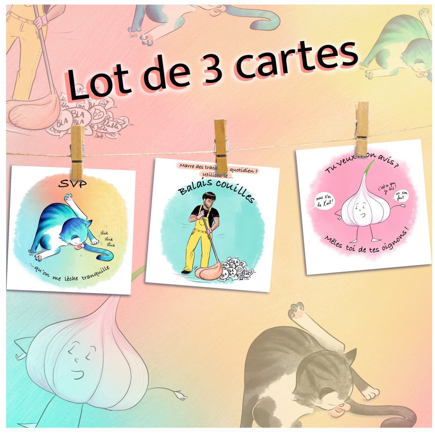 Image of lot de 3 cartes « allez vous faire … »