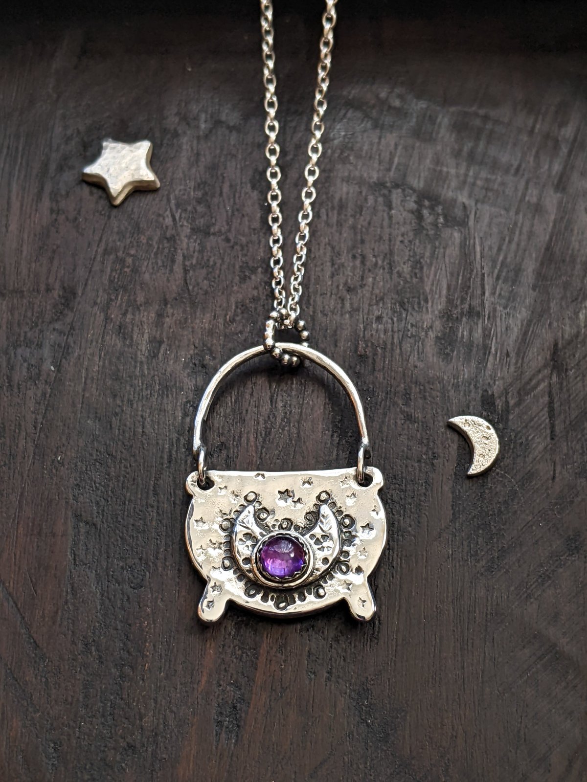 Moon Daughter recycled silver & amethyst cauldron pendant