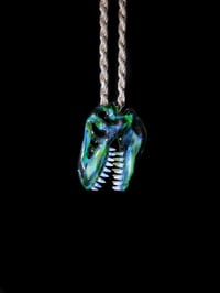 Image 2 of Mini green x T-Rex skull pendant 