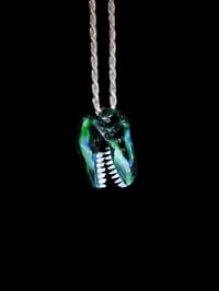 Image 3 of Mini green x T-Rex skull pendant 