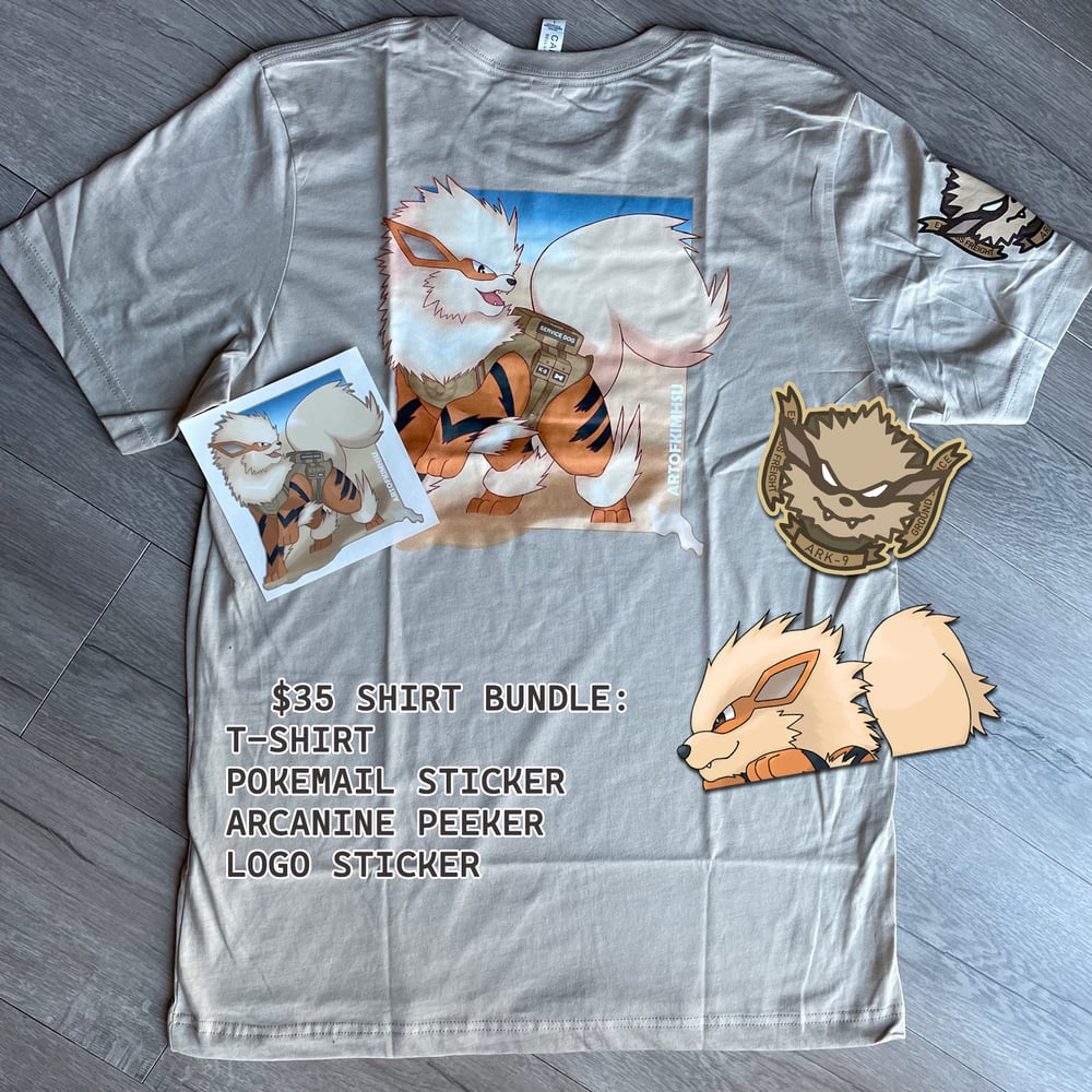 Image of Pokemail Arcanine Shirt + Sticker Bundle