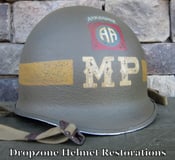 Image of WWII M1 Helmet 82nd Airborne MP (Military Police) McCord Front Seam Fixed Bale