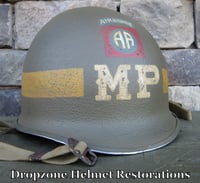 Image 1 of WWII M1 Helmet 82nd Airborne MP (Military Police) McCord Front Seam Fixed Bale