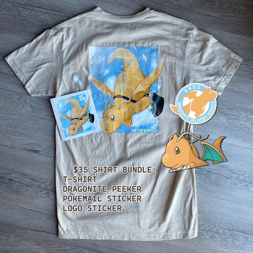 Image of Pokemail Dragonite Shirt + Sticker Bundle