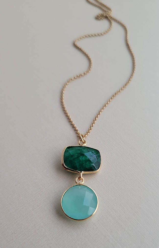 A Colorful Classic – Emerald Quartz + Aqua Chalcedony Necklace