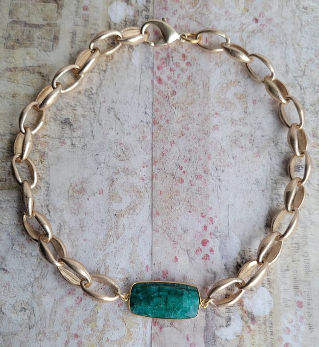 Chunky Gold Chain + Emerald Green Quartz Necklace | Fresh Designs