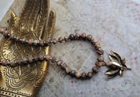 Image 2 of Golden Lotus Flower + Earthy Leopard Skin Jasper Necklace