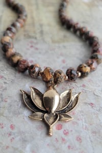 Image 1 of Golden Lotus Flower + Earthy Leopard Skin Jasper Necklace