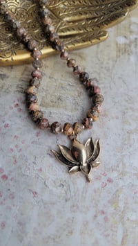 Image 5 of Golden Lotus Flower + Earthy Leopard Skin Jasper Necklace