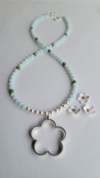 Image 2 of The Sweetest Thing:  Sterling Silver Flower, White Pearl, + Crystal Beaded Necklace  