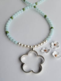 Image 3 of The Sweetest Thing:  Sterling Silver Flower, White Pearl, + Crystal Beaded Necklace  