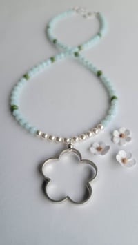 Image 5 of The Sweetest Thing:  Sterling Silver Flower, White Pearl, + Crystal Beaded Necklace  