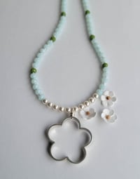 Image 4 of The Sweetest Thing:  Sterling Silver Flower, White Pearl, + Crystal Beaded Necklace  