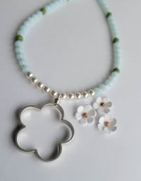 Image 1 of The Sweetest Thing:  Sterling Silver Flower, White Pearl, + Crystal Beaded Necklace  