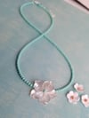 Simple + Sweet:  Tiny Turquoise + White Floral Mother of Pearl Necklace  