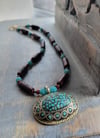 Earthy Delight:  Natural Seeds + Faceted Turquoise Crystal Necklace