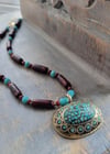 Earthy Delight:  Natural Seeds + Faceted Turquoise Crystal Necklace