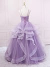 Purple V neck Tulle Long Prom Dress, Purple Tulle Ball Gown Sweet 16 Dresses