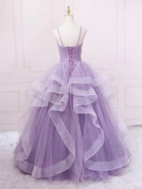 Image 4 of Purple V neck Tulle Long Prom Dress, Purple Tulle Ball Gown Sweet 16 Dresses