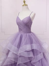 Image 3 of Purple V neck Tulle Long Prom Dress, Purple Tulle Ball Gown Sweet 16 Dresses