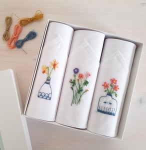 Image of Embroidered Flower Vases handkerchiefs