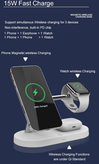 3 in 1 Wireless Charger Stand For iPhone, Airpods, Apple iWatch,  Magsafe/ fast charging