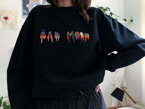 Image of Bad mood, hand embroidered sweatshirt/t-shirt, unisex, avalible in all sizes
