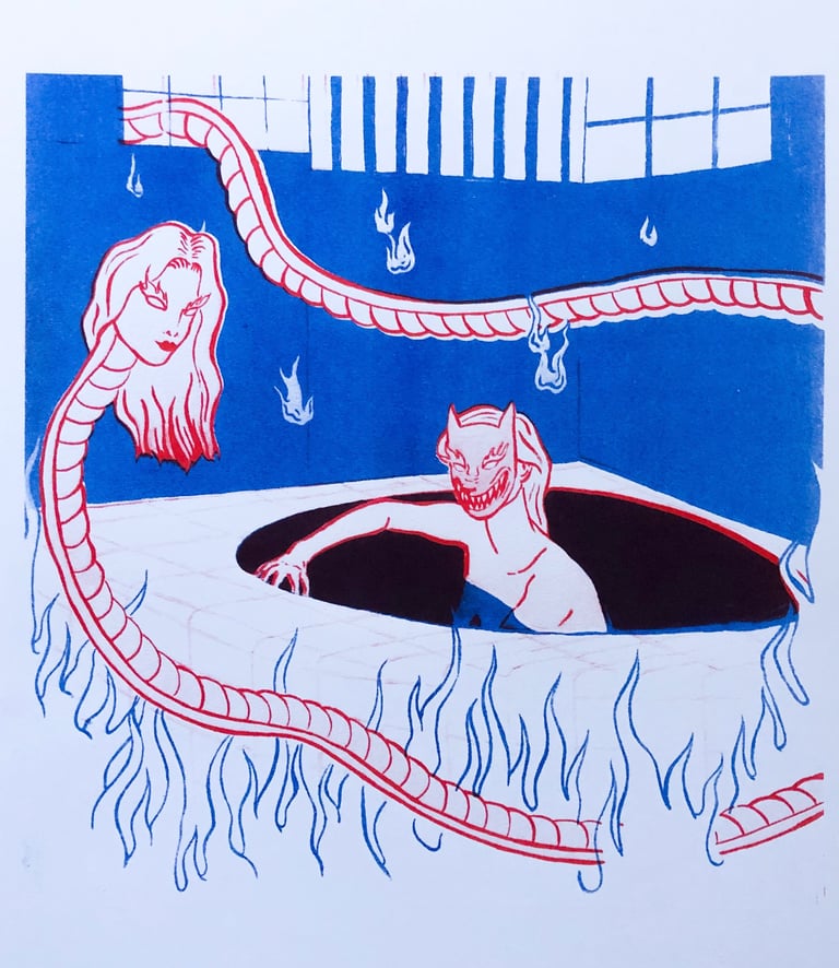 Bathtime Risograph Print