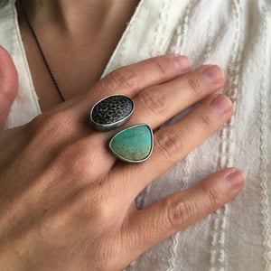 Image of Turquoise, Fossilized Coral & Sterling Silver Ring #1