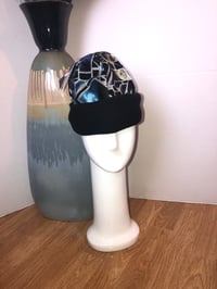 Image 1 of H.O.D. Knitted Brim Hat With Blue Velvet Pattern Crown and Black Knitted Brim 