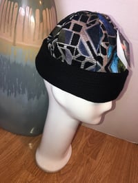 Image 2 of H.O.D. Knitted Brim Hat With Blue Velvet Pattern Crown and Black Knitted Brim 