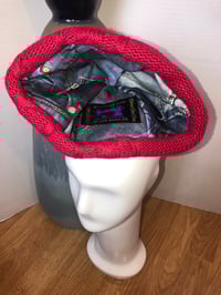 Image 5 of H.O.D. Knitted Brim Hat With Red & White Velvet With Bleached Denim Crown And Red Cable Knit Brim  