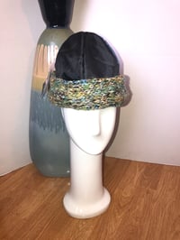 Image 1 of H.O.D. Knitted Brim Hat With Denim and Black Quilted Nylon Crown W/ Multi Color Knit Brim 