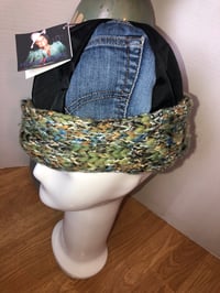 Image 3 of H.O.D. Knitted Brim Hat With Denim and Black Quilted Nylon Crown W/ Multi Color Knit Brim 