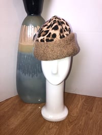 Image 1 of H.O.D. Knitted Brim Hat Woven Cheetah Pattern Crown W/ PebbleTextured Tan Brim