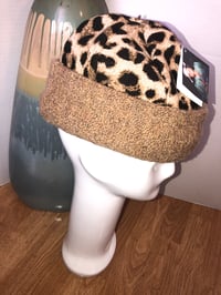 Image 2 of H.O.D. Knitted Brim Hat Woven Cheetah Pattern Crown W/ PebbleTextured Tan Brim