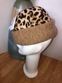 Image 3 of H.O.D. Knitted Brim Hat Woven Cheetah Pattern Crown W/ PebbleTextured Tan Brim