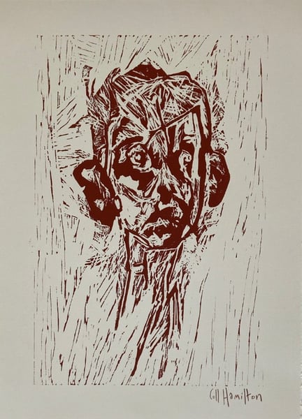 Image of Perceiving - Linocut - Burnt Sienna Ink on Ivory Paper 