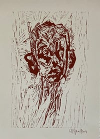 Image 1 of Perceiving - Linocut - Burnt Sienna Ink on Ivory Paper 