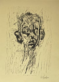 Image 1 of Perceiving - Linocut - Black Ink On Light Yellow Paper 